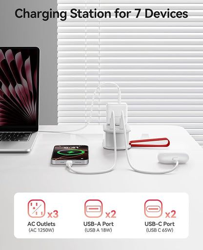ORICO 65W USB Travel Power Strip, 7 in 1 Charging Station with 3AC, 2 USB-A, 2 USB-C, Flat Plug and 4ft Thin Extension Cord, Fast Charger for MacBook, iPad, iPhone 17/16/15 - TK65
