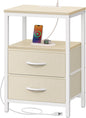 Huuger Nightstand with Charging Station, Side Table with Fabric Drawers, End Table with Open Shelf, Bedside Table with USB Ports and Outlets, Night Stand for Bedroom, White Marple