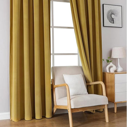 Joydeco Brown Velvet Curtains 120 inch Length 2 Panels, Luxury Blackout Rod Pocket Thermal Insulated Window Curtains, Super Soft Room Darkening Drapes for Living Dining Room Bedroom,W52 x L120 inches