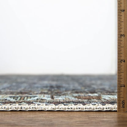 Bloom Rugs Washable Non-Slip 5' x 7' Rug - Blue/Beige Traditional Area Rug for Living Room, Bedroom, Dining Room, and Kitchen - Exact Size: 5' x 7'