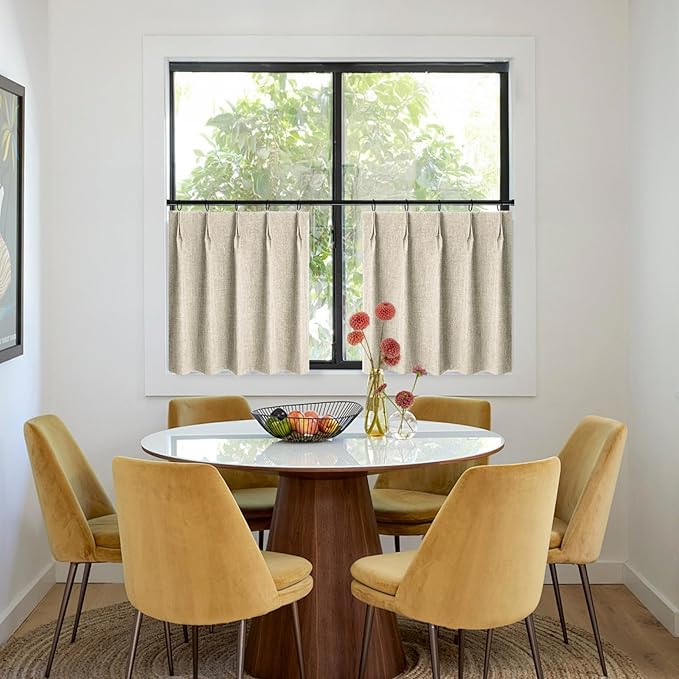 WdFour 24x18 Inch Pinch Pleated Blackout Cafe Curtains - Pack of 2, 100% Light Blocking Back Tab Drapes for Half Windows, Kitchen & Bathroom Short Curtains in Hemp Gray