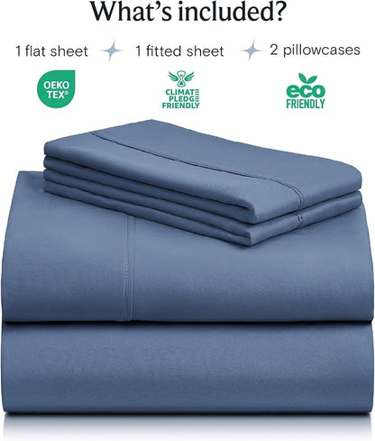 LuxClub 4 PC Full Sheet Set, Deep Pockets Wrinkle Free Cooling Bed Sheets Hotel Bedding for Women, Men, Kids & Teens, Includes 1 Fitted Sheet, 1 Flat Sheet and 2 Pillowcases-Soft Oxford