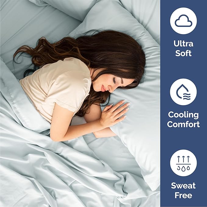Queen 6 Piece Sheet Set - Cooling, Comfy & Breathable - Hotel Luxury Bedding, Includes Fitted Sheet for Women, Men, Kids & Teens - 1 Flat, 1 Fitted Sheet, 4 Pillowcases with Deep Pockets - Ice Blue
