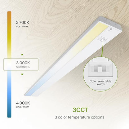 ASD 40 Inch LED Under Cabinet Lighting Plug in or Hardwired, High/Low/Off Switch, 20W 120V 3 CCT 2700K/3000K/4000K CRI90+, Triac Dimmable Linkable Under Counter Lights for Kitchen, ETL Listed, White