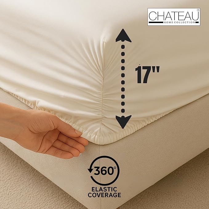 400 Thread Count Queen Size Sheets, 15" Deep Pocket Queen Sheets, Soft Sateen Weave, Naturally Cooling & Breathable Machine Washable 4 Piece Elasticated Sheet & Pillowcase Sets- Navy