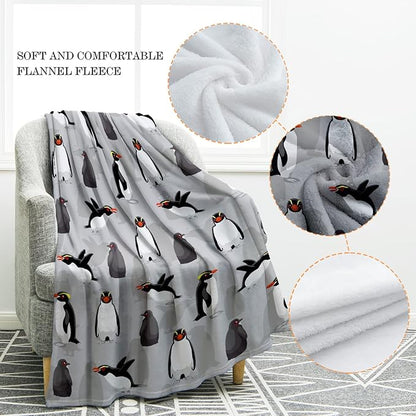 Jekeno Penguin Blanket Gifts for Women Men Couple Husband Wife Boyfriend Girlfriend Wedding Anniversary Birthday Christmas Girls Boys Teens Gift Antarctic Animals Throw Blanket Grey 50"x60"