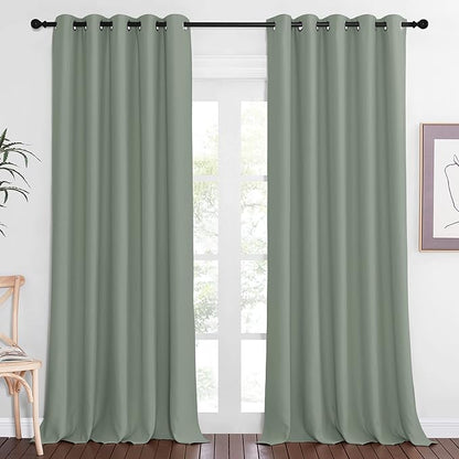 NICETOWN Sage Green Blackout Curtains for Bedroom - Grommet Thermal Insulated Family Home Window Treatments Solid Room Darkening Privacy Drape for Living Room (W66 x L102, 1 Panel)