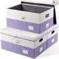 PRANDOM Collapsible Storage Bins with Lids [3-Pack] Linen Fabric Foldable Storage Boxes Organizer Containers Baskets Cubes with Cover for Bedroom Closet Nursery Purple&White (23.4X15.9X11.4)