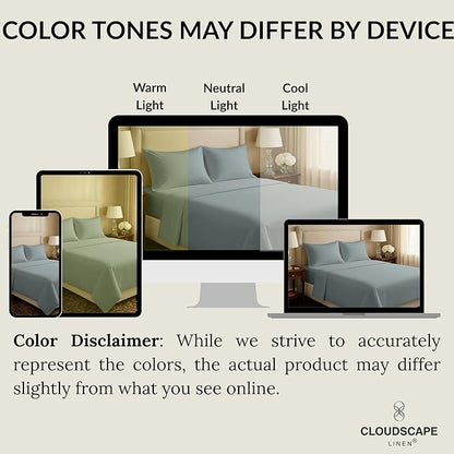 Cloud Scape Linen 100% Egyptian Cotton Sheets Twin Size, 3 Pieces Luxury Bedding Set, 400 Thread Count,Hotel Quality, Silky Soft, Breathable and Durable, Deep Pockets up to 15, French Blue