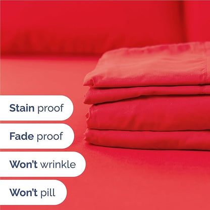 Full 6 Piece Sheet Set - Cooling, Comfy & Breathable - Hotel Luxury Bedding - Includes Fitted Sheet for Women, Men, Kids and Teens - 1 Flat, 1 Fitted Sheet, 4 Pillowcases with Deep Pockets - Red
