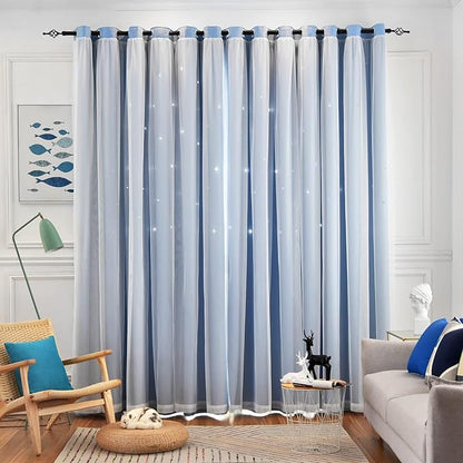 Star Blackout Curtains Double Layer Curtains Blackout Curtains for Bedroom Girls Kids Room Curtains Cute Colorful Window Nursery Curtain, 84 Inches Long, 2 Panels Set, Blue, 42 X 84 Inches