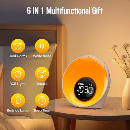 Wake Up Light Sunrise Alarm Clock, White Noise Sleep Sound Machine with 30 Soothing Sounds, Night Lights, Dual Alarms, Snooze, Timer, Bedside Lamp, Christmas Gift for Women, Kids, Heavy Sleepers