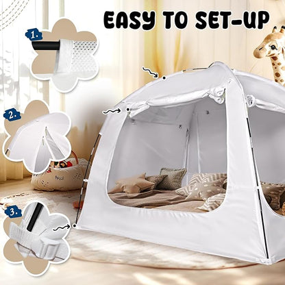 Bed Tent Bed Canopy Queen Size for Kid and Adults 100% Breathable Tents 4 Doors 80% Blackout - Indoor Portable Sleeping Tents Privacy Large Space with String Light