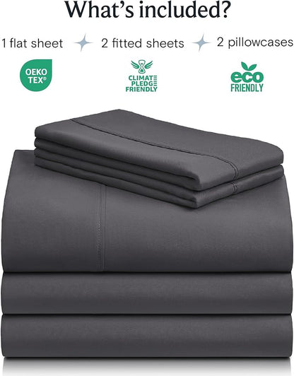 LuxClub 5 PC Split King Sheet Set, Deep Pockets Wrinkle Free Cooling Bed Sheets Hotel Bedding for Women, Men, Includes 2 Fitted Sheet, 1 Flat Sheet and 2 PillowcasesDark Grey