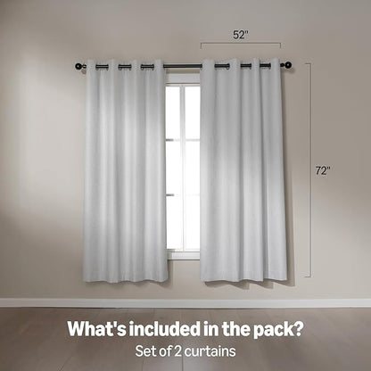 Amazon Basics Faux Linen Blackout Curtains for Bedroom and Living Room, 2-Piece Set with Grommets, 52" W x 72" L, White