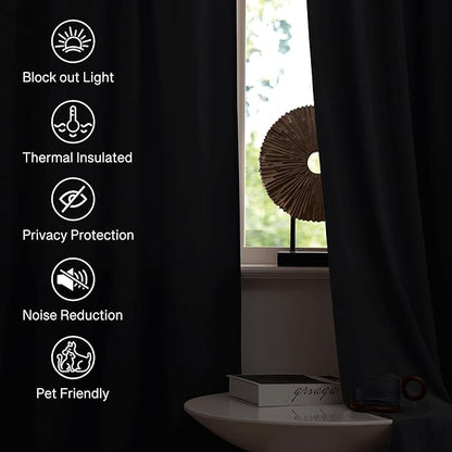 StangH Black Velvet Curtains 108 inches Long - Thermal Blackout Window Treatment Privacy Drapes with Dual Rod Pocket for Living Room/Basement Backdrops, 52 x 108 inches, 2 Panels