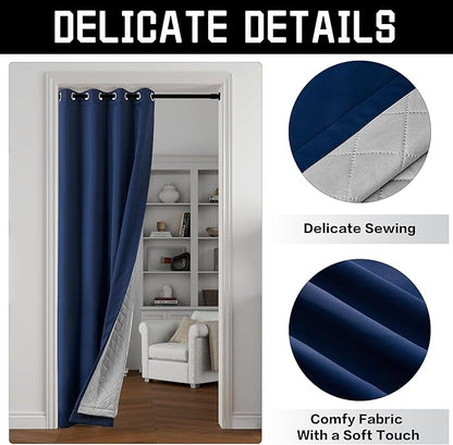 3-in-1 Layers Noise Cancelling Curtains for Bedroom Grommet Full Blackout Window Drapes Thermal Insulation Winter Curtains for Living Room (1 Panel, Navy Blue, 50" x 84")