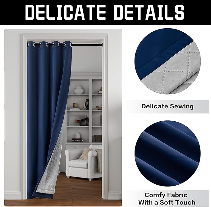 Extra Long Blackout Soundproof Curtains Triple Layer Full Blackout Drapes Noise Canceling Heat Insulating Winter Curtains for Bedroom Living Room (1 Panel, Navy Blue, 50" x 120")