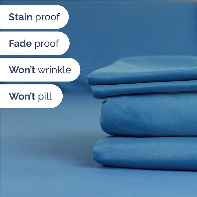 Split King 7 Piece Sheet Set - Cooling & Breathable - Hotel Luxury Bedding, Includes Fitted Sheets for Women, Men, Kids & Teens - 1 Flat, 2 Fitted Sheets, 4 Pillowcases w/Deep Pockets - Denim Blue