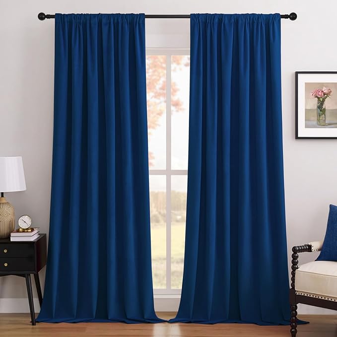 Joydeco Royal Blue 100% Blackout Curtains 108 Inch 2 Panels, Luxury Thermal Royal Blue Velvet Curtains for Bedroom Living Room, Soundproof Blackout Window Drapes, Rod Pocket & Back Tab (52W x 108L)