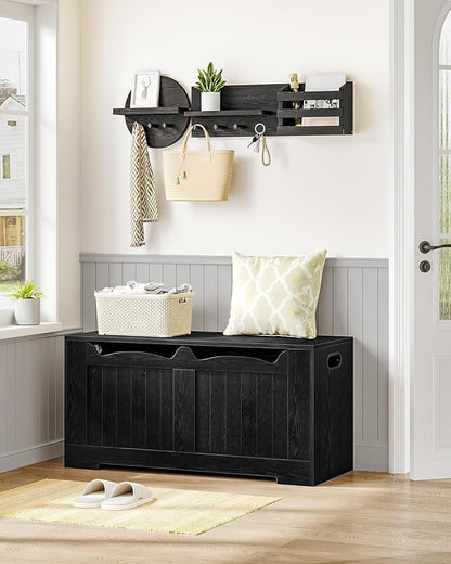 Hzuaneri 43.3" Storage Chest, Extra Large Storage Bench Trunk with 2 Hinges, Wooden Box, Lift-Top Chest Organizer, Shoe Bench for Entryway, Bedroom, Living Room, Black SB25504X