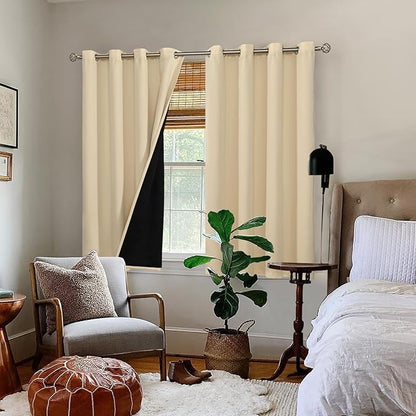 BGment Short 100% Blackout Curtains for Bedroom, Thermal Insulated Energy Efficiency Noise Reducing Grommet Curtains 45 Inch Length with Liner for Small Window 2 Panels Each 52 Inch Wide, Natural