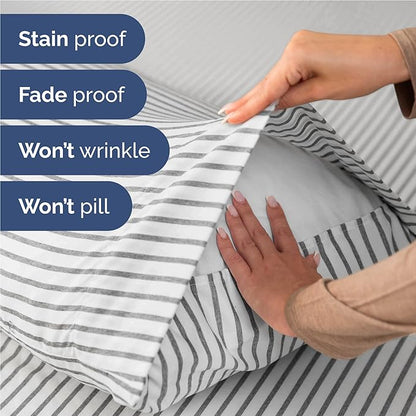 Twin XL 4 Piece Sheet Set - Cooling, Comfy & Breathable - Hotel Luxury Bedding Includes Fitted Sheet for Women, Men, Kids & Teens - 1 Flat, 1 Fitted Sheet, 2 Pillowcases w/Deep Pockets - Grey Stripes