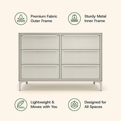 Naima Premium Fabric Dresser - Strong Metal Frame, 6 Spacious Sag-Proof Drawers with Sleek Metal Handles - Premium & Durable Storage Solution for Your Home (Beige)