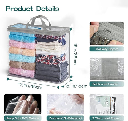10 Pack Clear Storage Bags for Clothes, 22L Blanket Storage Bags, Under Bed Storage, Closet Organizers Bag, Upgraded Version Two-Way Zippers Design(Grey, 10PACK)