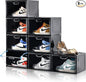 8 Pack Shoe Boxes Black Plastic Stackable, Large Shoe Storage Organizer,Drop Side Front Shoe Containers for Entryway,Sneaker Storage Fit up to US Size 13 for Men/Women(13’’x 10.6”x 8.3”)