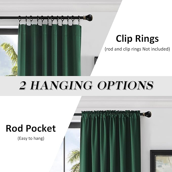 DONREN Patio Blackout Curtain Panels - Home Decoration Thermal Insulated Rod Pocket Blackout Drapes - 2 Panels Hunter Green Backdrop 5FT x 8FT Curtains for Parties