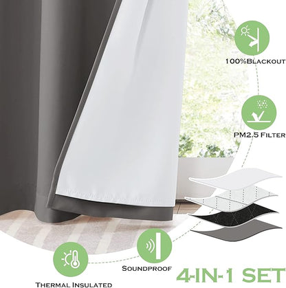 KGORGE Soundproof & Dust Particle Filtering Curtains 100% Blackout Window Cover Thermal Insulating Energy Smart Curtains for Living Room Bedroom Baby Nursery, W 52 x L 108 inches, Grey, 1 Pair