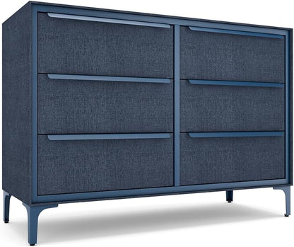 Naima Premium Fabric Dresser - Strong Metal Frame, 6 Spacious Sag-Proof Drawers with Sleek Metal Handles - Premium & Durable Storage Solution for Your Home (Navy)