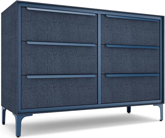 Naima Premium Fabric Dresser - Strong Metal Frame, 6 Spacious Sag-Proof Drawers with Sleek Metal Handles - Premium & Durable Storage Solution for Your Home (Navy)