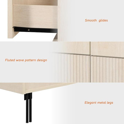 WAMPAT 31.5" W Fluted Dresser for Bedroom, Modern 3 Drawer Dresser TV Stand with Hidden Handles, Wooden Wide Chest of Drawers Closet Clothes Storage Organizer for Bedroom, Living Room, Beige