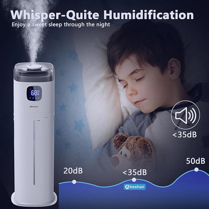 Large Humidifier for Bedroom, 9L/2.5Gal Ultrasonic Cool Mist, Easy Clean with 350ML/H Large Mist Speed, Remote control, Quiet Tower, Suitable for Kids Room Plant Yoga