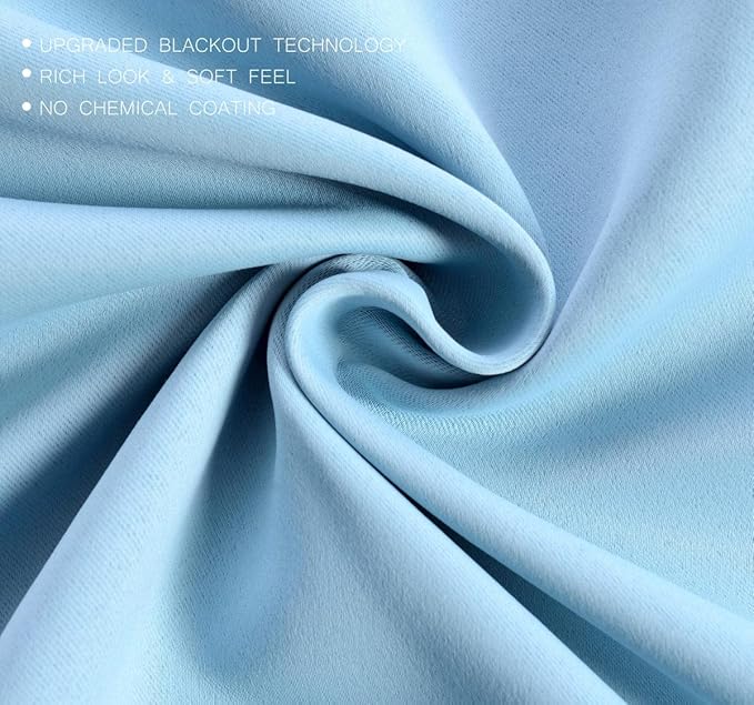 MIUCO Room Darkening Soild Grommet Blackout Curtains Panels for Nursery Window Curtains Set of 2 52x95 Inch Sky Blue, Bonus 2 Tie Backs Included