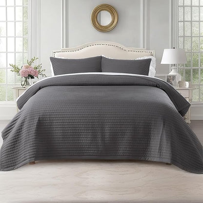 KASENTEX Twin Quilt Set 68"x86" – Soft Washed 3-Layer Lightweight Bedspread, Minimalist Nordic Design, All-Season Spring & Summer Quilt Set (1 Quilt + 2 Pillow Shams),Tornado Dark Grey
