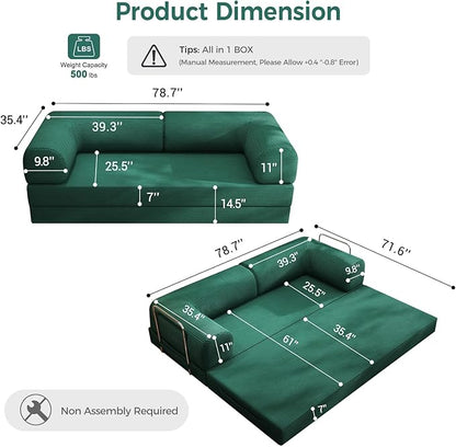 4-in-1 Folding Convertible Sofa Bed, 78 Inch Boneless Couch with Fixed-Shape Frame, Corduroy Loveseat Sleeper with Pull Out Bed, Floor Sofa Modular Futon Couch for Living Room Bedroom Lounge