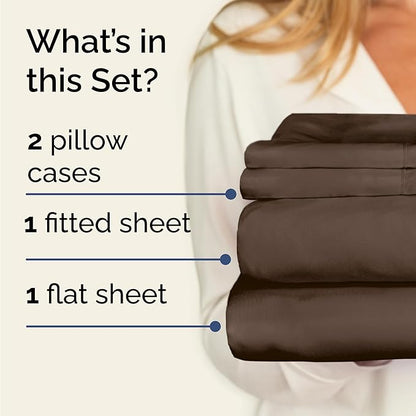 Twin 4 Piece Sheet Set - Cooling, Comfy & Breathable - Hotel Luxury Bedding, Includes Fitted Sheet for Women, Men, Kids and Teens - 1 Flat, 1 Fitted Sheet, 2 Pillowcases with Deep Pockets - Brown