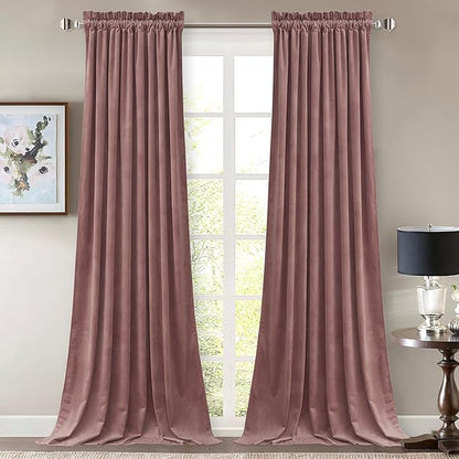 StangH Wild Rose Pink Velvet Curtains - Romantic Room Darkening Drapes for Living Room, Soft Thermal Insulated Privacy Curtains for Kids Bedroom, W52 x L100, 2 Panels