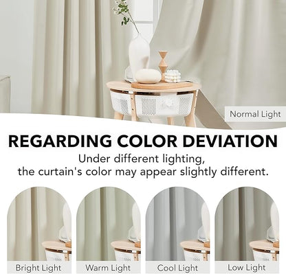 Deconovo Blackout Curtains, Thermal Insulated, W52 x L72 2 Panels, Back Tab, Machine Washable, Room-Darkening Drapes for Bedroom/Living Room Light Beige