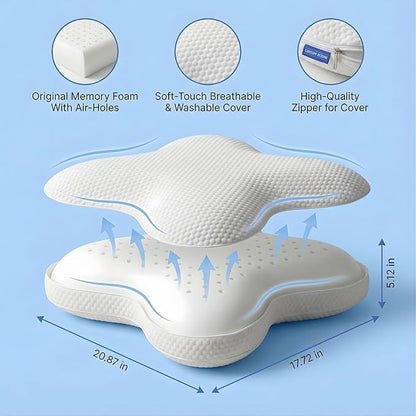 Dreamers Memory Foam Pillow for Side Sleepers – Cervical Neck Pillow for Side and Back Sleepers – Contoured Ergonomic Design for Shoulder and Neck Support - Includes Carry Bag