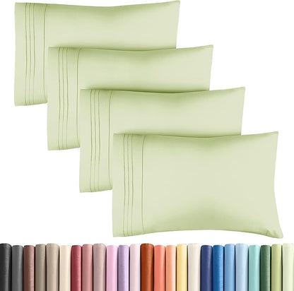 King Pillow Cases Set of 4 - Ultra Soft Hotel Quality Pillowcase Covers - Comfy, Cozy & Wrinkle Free - Shrinkage & Fade Resistant - Machine Washable Pillow Protectors - 4 Piece Set - Light Sage Green