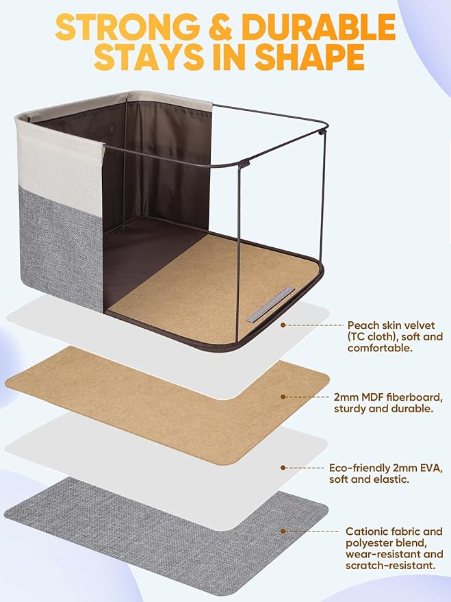 BALEINE 2 Pack Fabric Storage Bins for Shelves, Linen Storage Baskets for Organizing, Decorative Closet Bins for Clothes, Home (Grey, 17''x13''x10.5'')