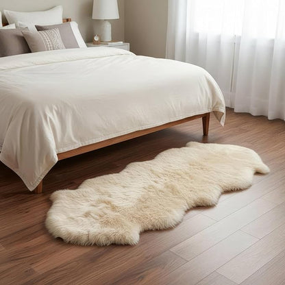 Premium Champagne Sheepskin Rug Genuine Double 2x6ft Pelt Fluffy Fur Rug for Bedrooms