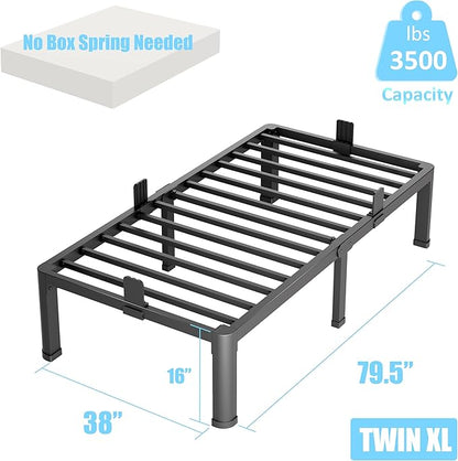 FUIOBYVV Twin XL Bed Frames with Round Corner Edge Legs 16 inch High 3500 lbs Heavy Duty Metal Platform Bed Frame Twin Size No Box Spring Needed/Non-Slip/Steel Slat Support/Noise Free