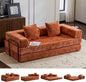 4-in-1 Convertible Folding Sleeper Sofa Bed, Fold Out Floor Sofa Couch with Fixed-Shape Frame, Cloud Corduroy Foldable Mattress Couch for Living Room Bedroom (78.5" Chenille, Orange)