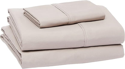 Amazon Basics Lightweight Super Soft Easy Care Wrinkle Free Microfiber 3 Piece Bed Sheet Set with 14-Inch Deep Pockets, Twin, Taupe, Solid, Kids, Men & Women Bedding