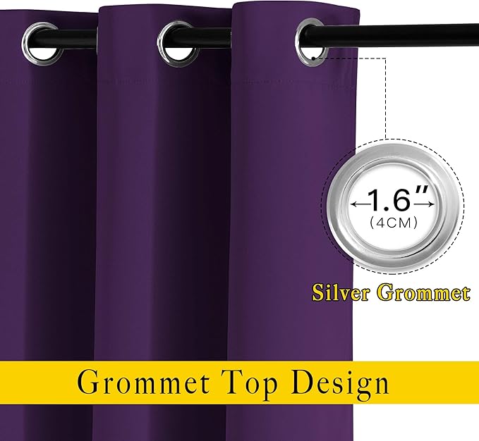 NICETOWN Blackout Bedroom Curtains 66 inches Long, Grommet Light Reducing Thermal Window Treatments Solid Room Darkening for Living Room, Set of 2, W66 x L66, Royal Purple